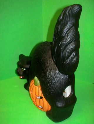 VINTAGE Halloween Ceramic Mold Lighted BLACK CAT & PUMPKIN 11” Glass Eyes 1998 4