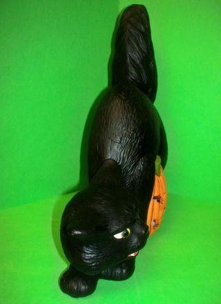 VINTAGE Halloween Ceramic Mold Lighted BLACK CAT & PUMPKIN 11” Glass Eyes 1998 6