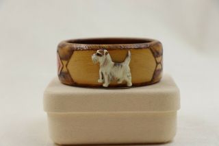 Vintage Carved Wood Celluloid Scotty Dog Bangle Bracelet