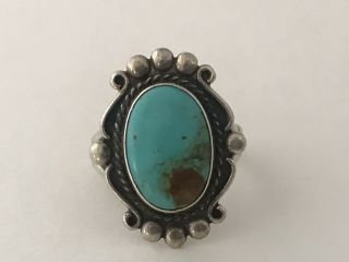 Vintage Old Pawn Turquoise Native American Navajo Sterling Silver Ring Sz 8 925