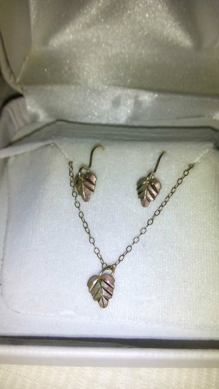Vtg Cco Coleman Co Black Hills Gold Earrings & Necklace Set 10k & Gold Filled