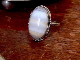 Vintage Art Deco 925 Sterling Silver Banded Agate Ring Size 6,  5.  3g Stunning
