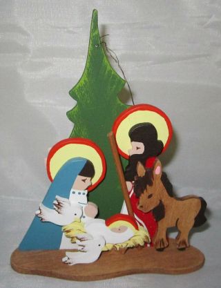 Vintage Emgee Made In Hawaii Wood Nativity Scene