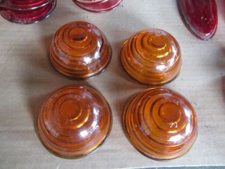 4 Vintage Amber Glass Tail/ Stop Light Cover Lens