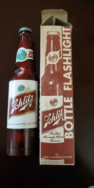 Vintage 1970 Schlitz Beer Bottle Flashlight With Schlitz Box
