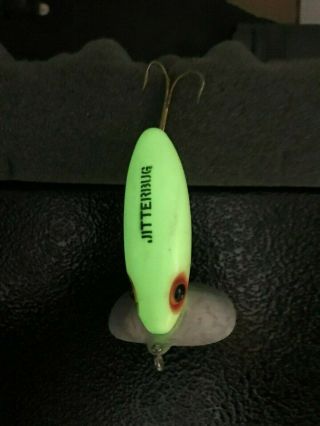 Vintage Fred Arbogast Jitterbug Glow In The Dark 2.  5 " Fishing Lure Glows Green