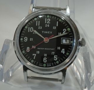 Timex Black 24hr Dial Military Look Vintage 1970 