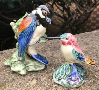 Two Vintage Stangl Pottery Bird Figurines - Hummingbird And Chestnut Chickadee