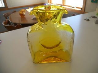 Vintage Blenko 8 In.  Amber Gold Yellow Glass Double Spouted Water Jug
