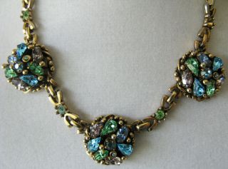 Vintage Signed Barclay 15 " Multi Colored Rhinestones Gold Plated Necklace