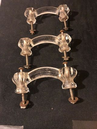 3 Antique Vintage Clear Glass Cabinet Knobs Drawer Pull Handles Depression Era