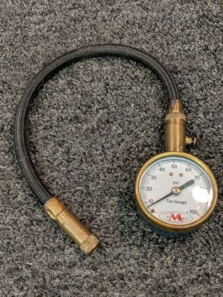 G.  H.  Meiser Pressure Tire Gauge 0 - 100 Psi Accu - Gauge With Hose Dial Vintage