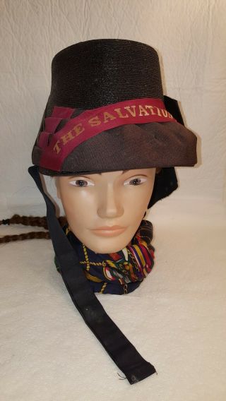 Vintage The Salvation Army Ladies Straw And Silk " Hallelujah " Bonnet