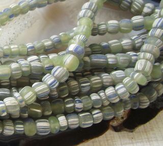 Vintage Tribal African Trade Beads,  5mm 6mm Striped Chevron Venetian Glass,  24 "