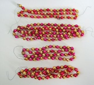Vintage Pink Mercury Glass Bead Garland Four Strands Gold And Pink
