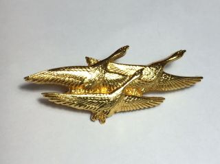 Vintage Mfa Museum Of Fine Arts Gold Tone Flying Swan Bird Brooch/pin Signed