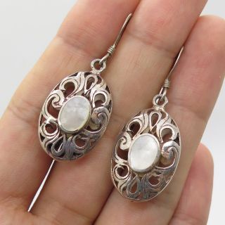 Vtg 925 Sterling Silver Real Mother - Of - Pearl Drop Earrings