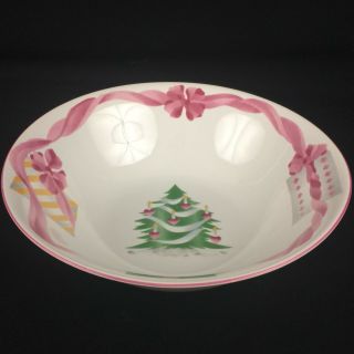 Vtg Round Vegetable Bowl Sango Home For Christmas 4829 Pink Bow Indonesia