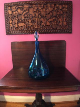 Vintage Mcm Azure Turquoise Teal Blue Wayne Husted 5932 Blenko Art Glass Bottle