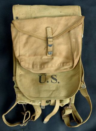 Vtg 1943 Wwii Us Army M1928 Haversack Langdon Tent And Awning Canvas Pack