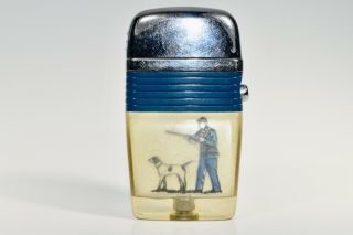 Vintage Scripto Vu Lighter Cigarette Lighter Blue Band Bird Hunting Hunter Dog