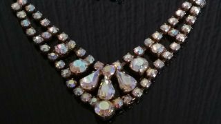 Czech Vintage Aurora Borealis Rhinestone Necklace Bridal