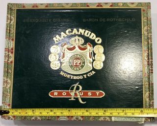 Vintage Macanudo Robust Cigar Box Dominican Republic Green Wood Tax Stamp On Box