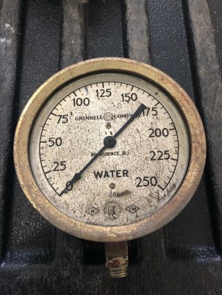 Antique Fire Sprinkler Water Pressure Gauge Grinnell Co Brass 1936 Rat Rod Vtg