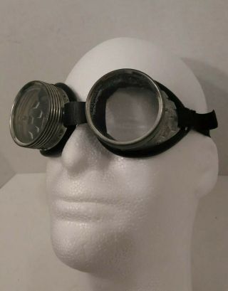 Vintage Goggles Steel Rivets Chopper Motorcycle Steampunk Hipster Black & Silver