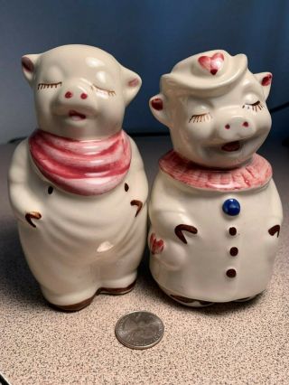 Vintage Shawnee Salt & Pepper Shakers: Range Size Winnie & Smiley Pigs