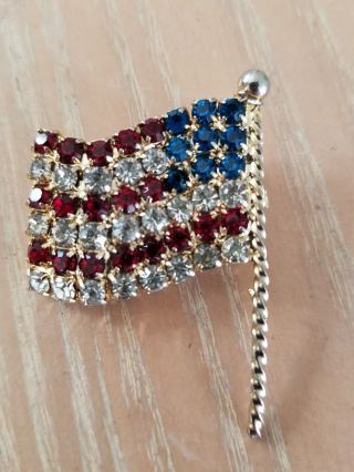 Vintage Costume Jewelry Hobe American Flag Rhinestone Brooch Pin