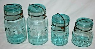 Vintage Blue Atlas Bail E - Z Seal Mason Jars - Set Of 4 (11)