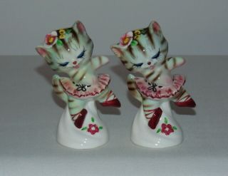 Vintage Anthropomorphic Py Lefton Japan Ceramic Ballerina Dancing Cat Shakers