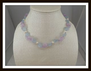 Vintage White Faux Pearl & Pastel Leaves & Flowers Necklace 4154