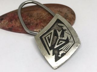 Vintage Native American Signed Rb Sterling Silver Overlay Key Ring