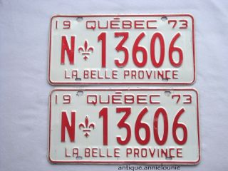 1973 Quebec Vintage License Plate Farm Pair N 13606