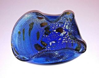 Vintage Murano Glass Blue Ashtray Candy Dish 7 1/2 " X 6 1/2 " X 3 "