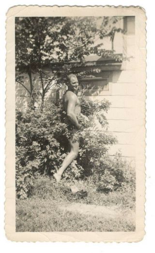 Vintage Photo Buff Young Man Posing In The Bushes Gay Int Found Art 1940 