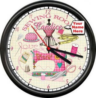 Personalized Sewing Machine Tailor Room Seamstress Vintage Decor Sign Wall Clock