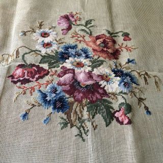 Antique Vtg Needlepoint Canvas Prework Wool Poppies Victorian Pillow Chair 29x30
