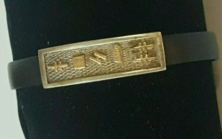 Vtg Egyptian Revival Sterling Silver 18k Gold Heiroglyph ID Bracelet Cartouche 3