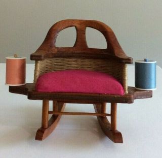 Vintage Antique Unique Wooden Rocking Chair Pin Cushion/thread Holder,  Vgc