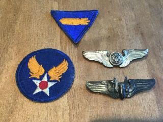 Vintage Ww2 Sterling Air Force Wings Pins - Pilot & Bombadier & Patches