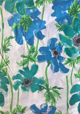 Vintage Vera Neumann Burlington Blue & Teal Poppy Flowers Full Sheet Set