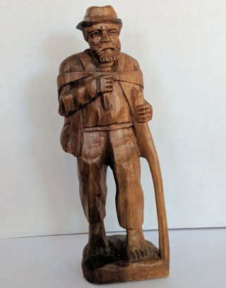 Vintage Hand Carved Wood 11 Inch Traveler Hobo Man Figurine Statue Folk Art