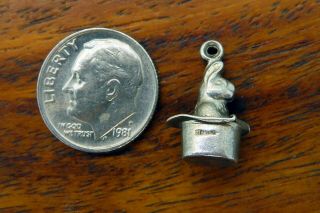 Vintage Sterling Silver Bunny Rabbit Magician Top Hat Magic Trick Charm