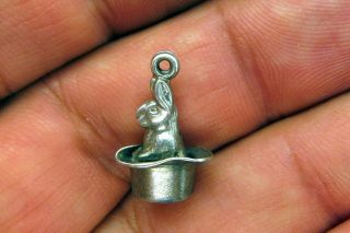 Vintage sterling silver BUNNY RABBIT MAGICIAN TOP HAT MAGIC TRICK charm 2