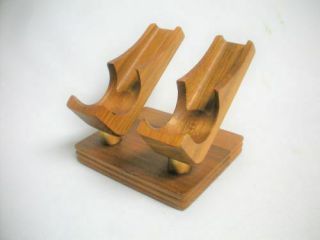 Vintage Walnut Wood Tobacco Smoking Pipe Rest Stand Holder 2 Pipes 1950 