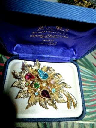 Wonderful Vintage Goldtone Multi Colour Jewelled Floral Brooch