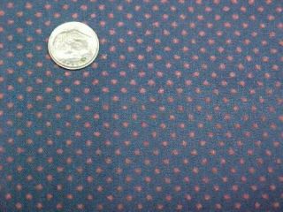 Vintage Cotton Fabric Dotted Swiss Red Dots On Navy 2 Yards 1950s Era Material